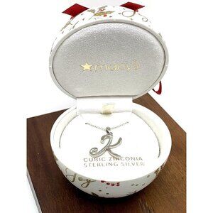 Sterling Silver Initial Letter K Necklace 18'' Cubic Zirconia Christmas Ornament